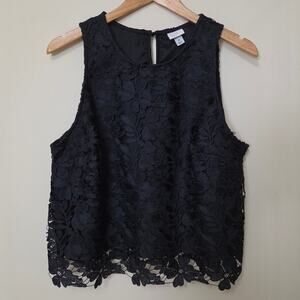 A New Day XL Black Lace Sleeveless Tank Top Chic Feminine Dressy Keyhole